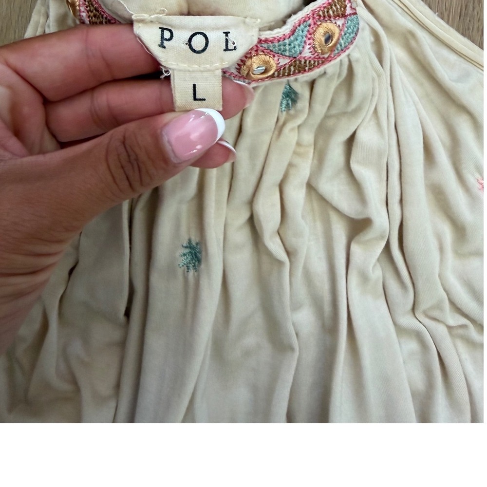 POL Boho Embroidered Tiered Babydoll Tank Top Beige Large Indie hippie - Picture 3 of 7